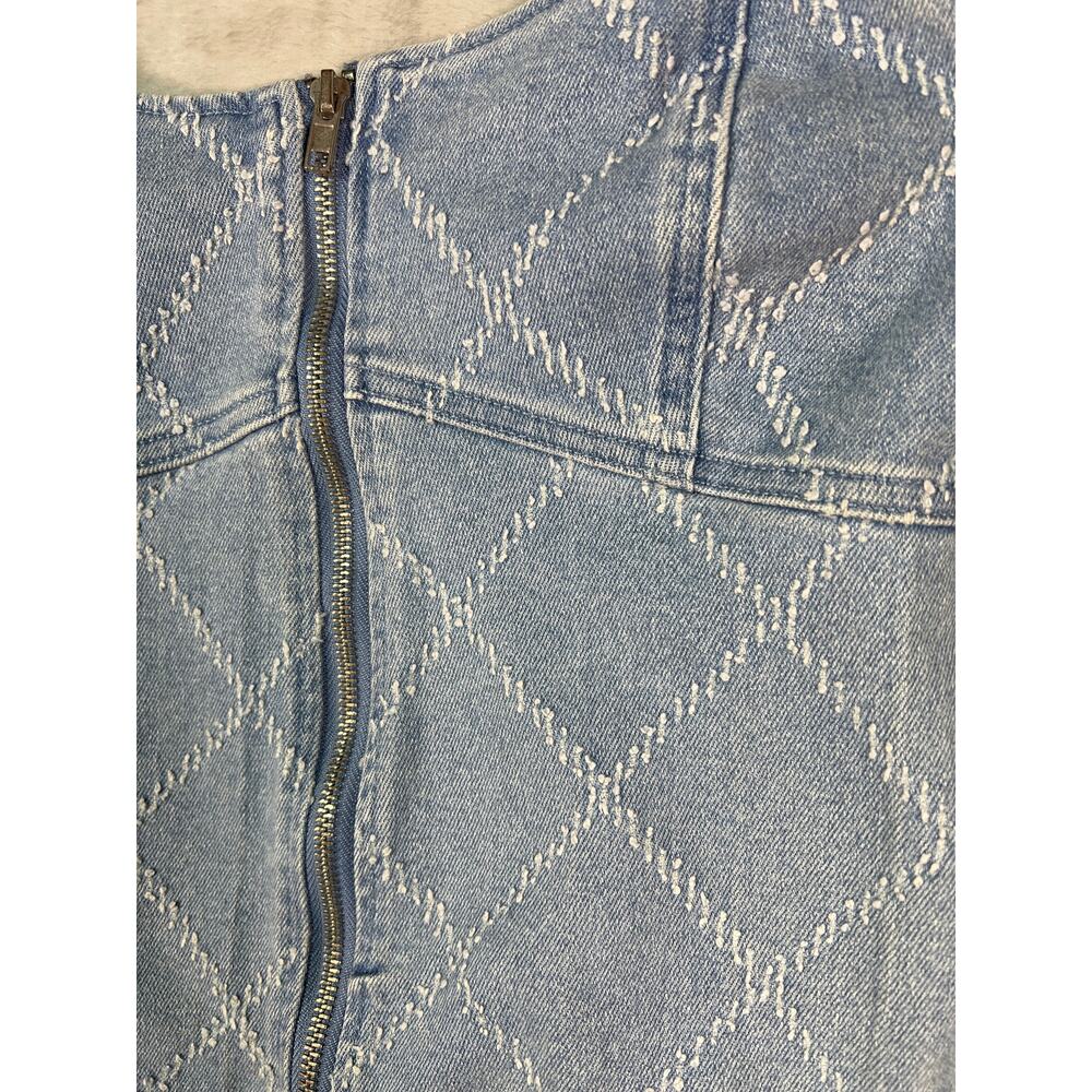 Y2K Denim Bodycon Dress Medium Zip Front Forever 21 Blue Mini Dress - Picture 2 of 5
